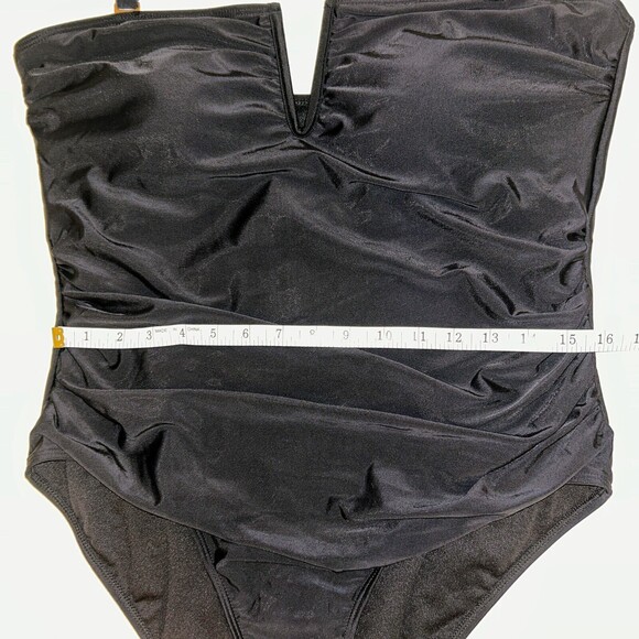 NWT Catherine Malandrino V Wire Shirred Black 1 Piece Bandeau Swimsuit Plus S 1X - Picture 5 of 12